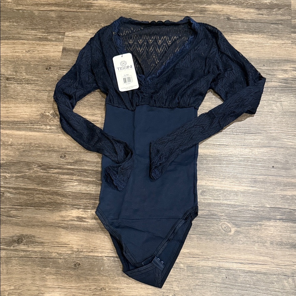 Navy Long Sleeve Lace Bodysuit